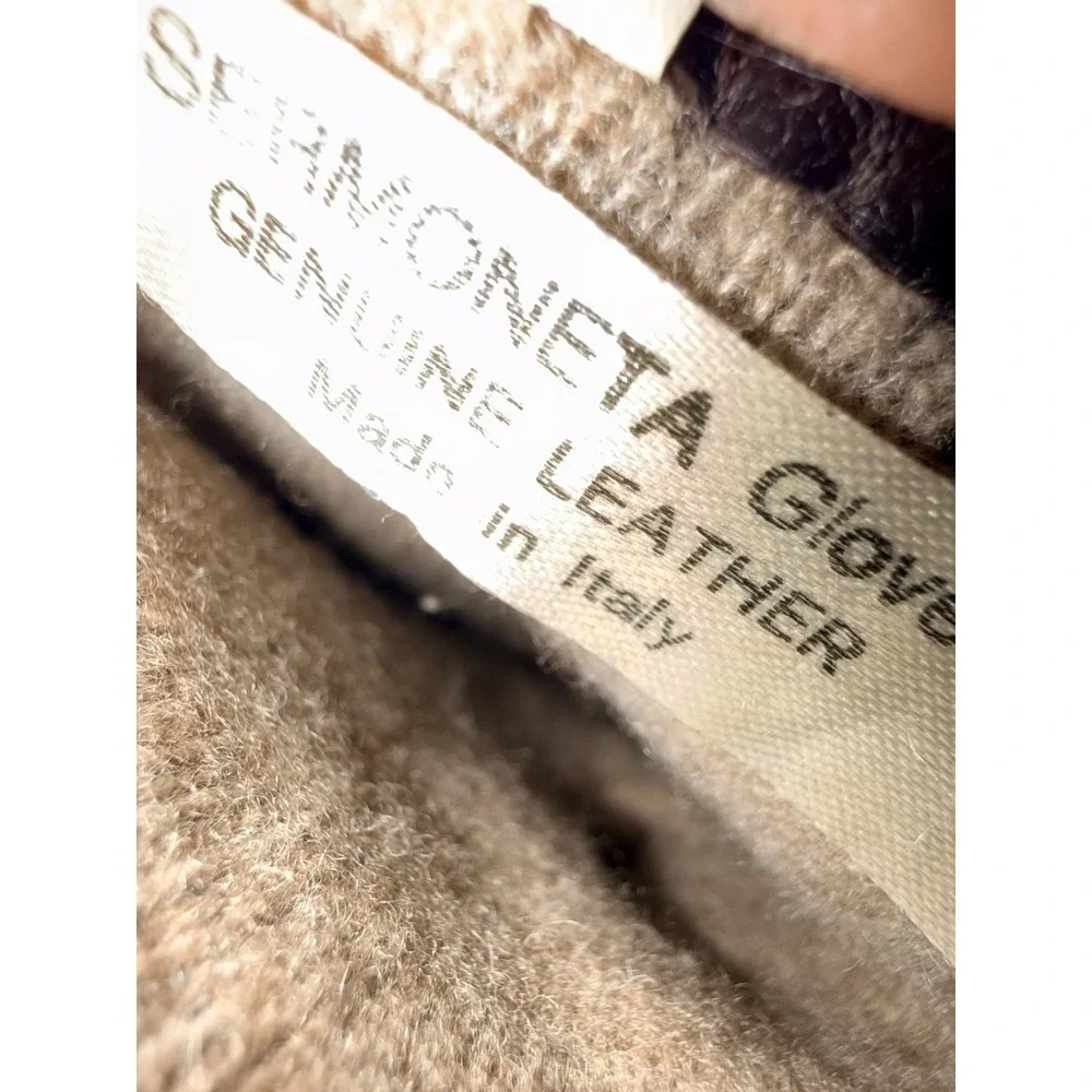 Sermoneta Gloves Italian Cashmere Lined Brown Leather Gloves Size 7.5 1